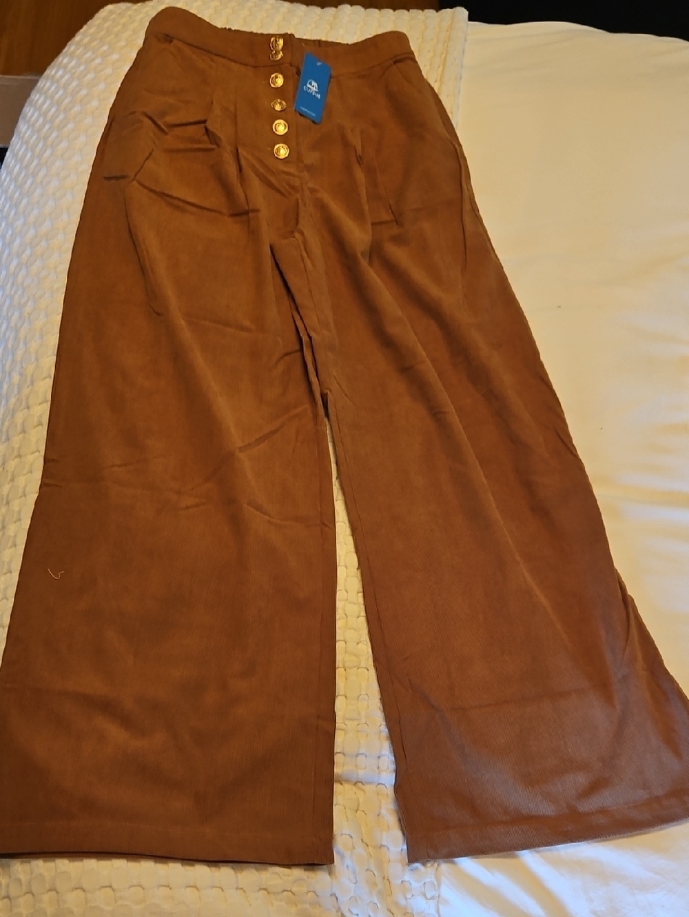High-Waist Wide Leg Cords in Rust Brown Small